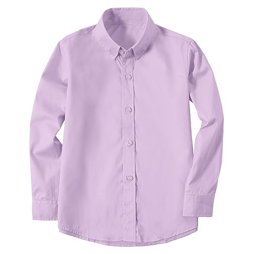 Image of Boys' Button Down Dress Shirts Kids Long Sleeve Solid Collared Uniform Shirt for Toddler Boy (Size 2T-20)
