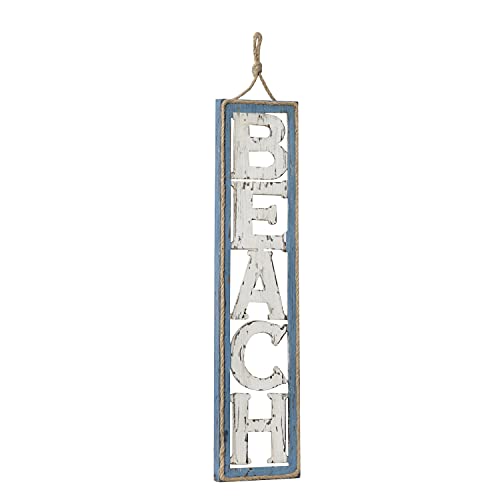 Deco 79 Wood Sign Beach Wall Decor With Rope Hanger, 10" X 2" X 41", Beige #TOP3