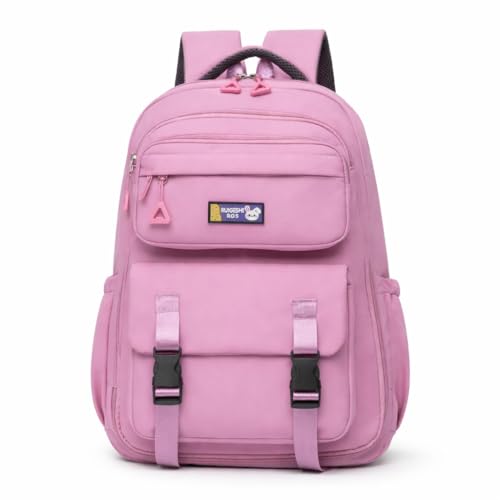 Mochila Escolar Feminina Grande, Resistente, Material Oxford e Poliéster, Compartimentos Múltiplos, Alças Acolchoadas, para Estudantes (Rosa)