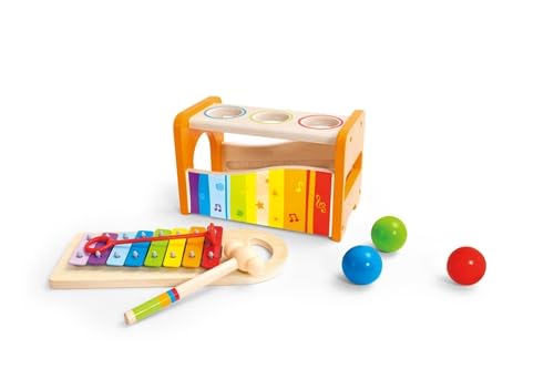 Image of Hape Pound & Tap Bench with Slide Out Xylophone - Award Winning Durable Wooden Musical Pounding Toy for Toddlers
