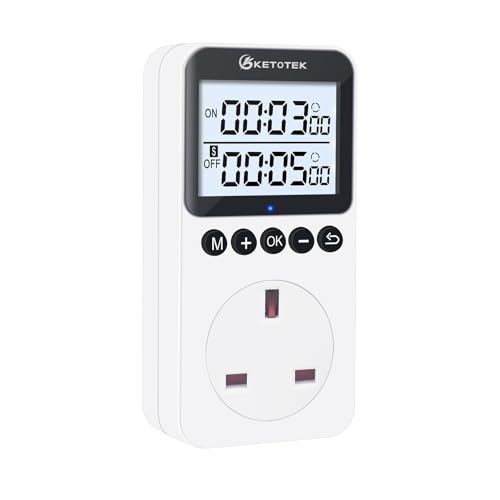 KETOTEK KTTS02 Digital Plug in Timer Plug Socket UK with Backlight Infinite Cycle Timer Switch, Countdown Outlet, Indoor Timers for Lamps, Christmas Lights and Home Appliances 13A 230V