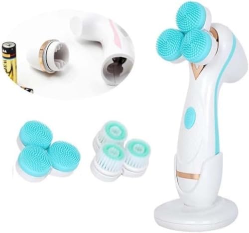 洗顔ブラシ 電動 シリコン 音波洗顔 回転式 ボディブラシ 毛穴ケア 洗顔器 角質除去 美肌 メーク落とし 充電 防水 超音波 鼻 IPX6防水 USB充電式 3種ヘッド付き メンズ 男女兼用 (ブルー,新しいモデル(バッテリ))