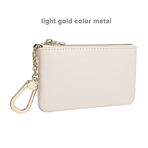 Premium Genuine Full Grain Leather Mini Coin Purse Keychain Pouch Card Holder for Men Women (Beige)2