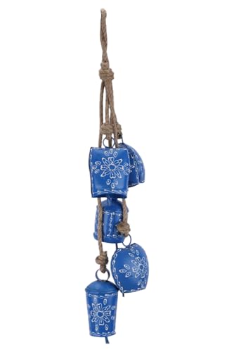 Vivanta Christmas Bell Wind Chime 25” – 5 Pcs Metal Jingle Bells on Jute Rope –Rustic Farmhouse Holiday Décor, Vintage Sleigh Bells Wind Chime for Door, Fireplace Mantel, Tree & Home Decoration (Blue) -  TRN039