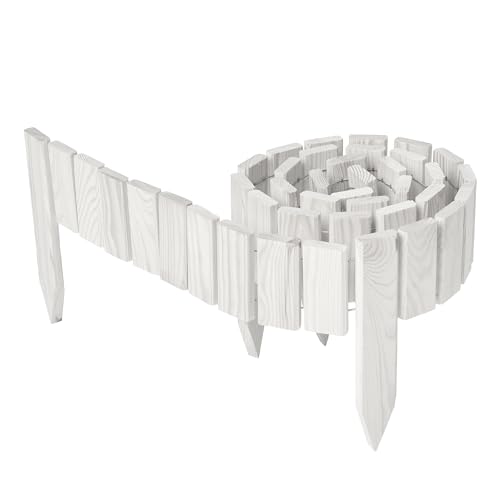 Garronda Beeteinfassung Holz Rollzaun Holzzaun 10 cm x 200 cm imprägniert Flexibler Rollborder Rasenkante Palisade Gartenzaun Umzäunung für Garten GD-0149, Weiß