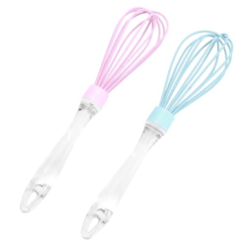 LALAFINA 2個 シリコン製手持ち泡立て器 ブルー ピンク 耐熱食品グレード素材 滑り止めグリップ付き 手動卵ビーター 製菓 料理用キ 再利用可能