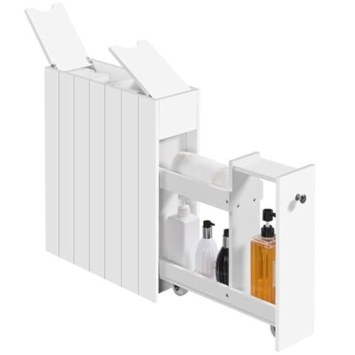 Yaheetech Mobile da Bagno Salvaspazio Alto e Stretto Carrellino Salvaspazio Mensola Nicchia con Ruote Organizzatore Mobiletto da Terra Porta Carta Igienica 50 × 17 × 58 cm Bianco