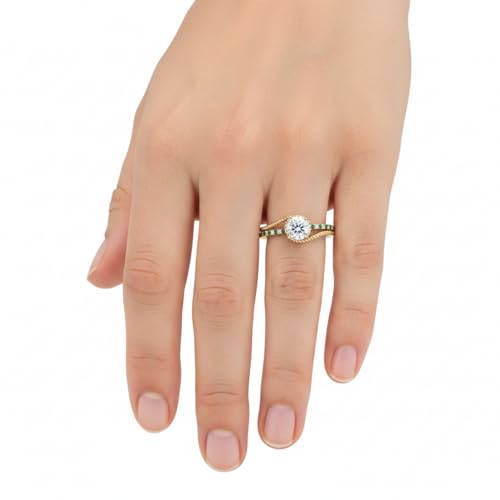 Image of Choose Your Gemstone Rope Split Shank Diamond CZ Ring Yellow Gold Plated Round Shape Split Shank Engagement Ring Minimal Modern Design Birthday Gift Wedding Gift US Size 4 to 12