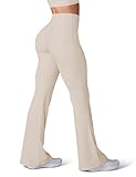 HEGALY Women's Flare Yoga Pants - Crossover Flare Leggings Buttery Soft High Waisted Workout Casual Bootcut Pants Light Khaki
