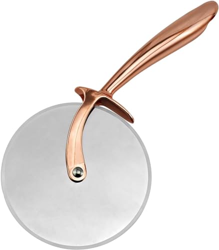 CRÜSTOHF Classic Pizza Cutter Wheel, Food Grade Stainless Steel Cutter Wheel, Smooth Rotating Sharp Blade, Professional Pizza Cutter, 9-Inch, Beautiful Rose Gold