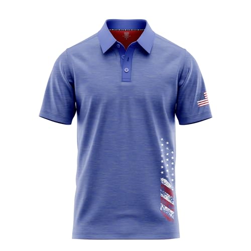 Image of Patriotic USA Golf Polo Shirt - Men's Performance Short Sleeve Moisture Quick Dry Fit Athletic Veteran UPF Stretch Casual Fun