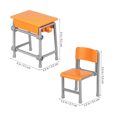 BESTonZON 4 Sets Miniature School Desk and Chair Model, 1:12 Scale Dollhouse Classroom Furniture Set, Plastic Mini Table Chairs for Diorama, Doll House Accessories & Mini School Supplies — view 4