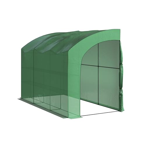 Home-Complete - Serra da giardino Lean to Greenhouse con porte arrotolabili con cerniera e 6 ripiani, 3 x 1,5 x 2,1 m, colore: verde