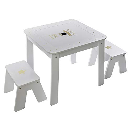 Atmosphera - Table de Jeux avec Rangement et Plateau Réversible + 2 Tabourets pour Chambre d'enfant