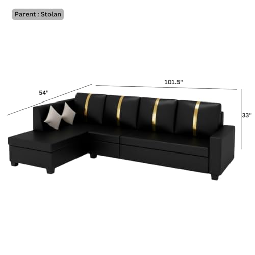Image of FURNY Nathanoy 5 Seater Leatherette LHS L Shape Sofa Set (Black) Premium Finish | Ideal for Living Rooms