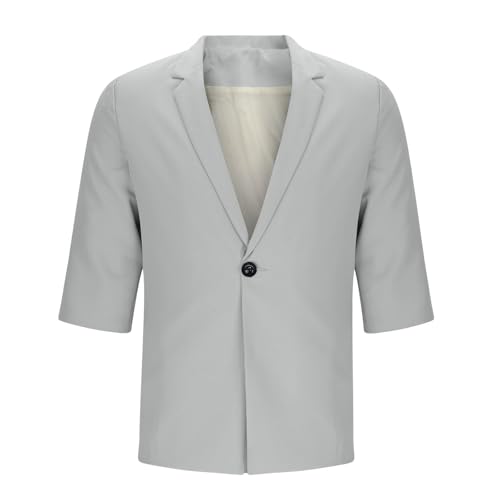 Mens Casual Sport Coat Blazer 3/4 Sleeve One Button Lightweight Business Jackets Lapel Collar Fashion Work Blazers3