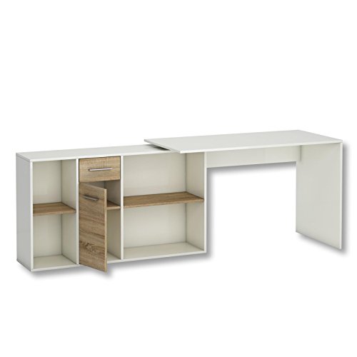CARO-Möbel Eckschreibtisch DIEGO mit Regal | In Weiss und Sonoma Eiche | 120 x 75 x 122 cm - 4055641936276 CARO-Möbel Eckschreibtisch DIEGO mit Regal | In Weiss und Sonoma Eiche | 120 x 75 x 122 cm