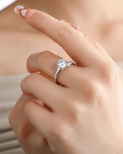 Elspeth 925 Sterling Silver Promise Ring Engagement Rings, Round Cut Simulated 1.2 CT Diamond Bridal Wedding Ring, Gift for Women/Mom/Wife/Girlfriend 8 Size4