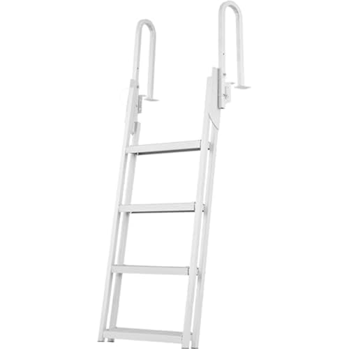VEVOR Dock Ladder Flip Up 4 Steps, 350lbs Load Capacity, Aluminum Pontoon Boat Ladder with 4' Wide Step & Nonslip Mat,Swimm Step Ladder for Ship/Lake/Pool/Marine Boarding