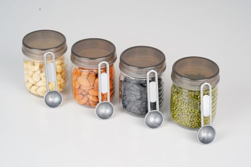 Image of Airtight Containers Set of 4 with Spoon for Kitchen Storage, Food Grade Plastic,Stackable & Transparent Organizer Jars, Masala Dabba, (349 ml) for Tea,Coffee,Sugar,Dry Fruits(SYDNY 349(Set of 4)) 7