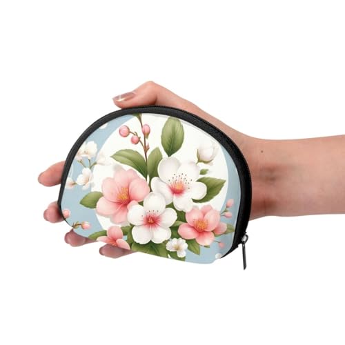 Portable Coin Purse Cherry-Blossoms-Peach-Floral Mini Zippered Money Pouch Card Holder3