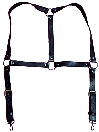 Edishen Men's Leather Suspenders with Hook, Body Harness Belt Punk Adjustable PU Leather Belt, Harness for Men Black, Medium
