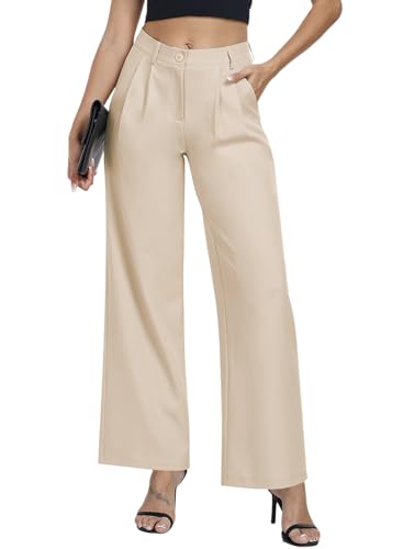 Hiverlay Womens Dress Pants Pleated Wide Leg Business Casual Trousers Dressy Palazzo Pants with Pockets
