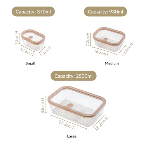 Image of Nestasia Vento Glass Containers with Lid Set of 4 (370ml x 2, 930ml x 1, 2500ml x 1) - Microwave, Refrigerator & Dishwasher Safe Containers with Air Vent Lid for Fridge Storage (Beige)