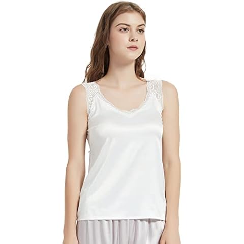 Wantschun Womens Satin Silk Camisole Lace Straps Tank Top Cami V-Neck White;XX-Small Cover