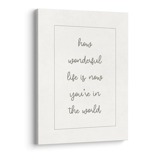 XWELLDAN How Wonderful Life Is Now You're in the World Sign Nursery Baby Girl Boy Room Framed Canvas Wall Art Decor, Kids Room Playroom Decor, 11x14 Inches