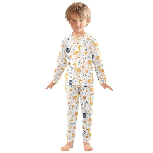 ALAZA Goose Flower Floral Cartoon Pajamas Long Sleeve Sleepwear 2-Piece Pajama Set3