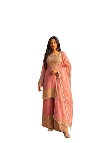 Image of PERFECT CHOICE WOMEN'S Heavy Natural Crep Silk Stitched Ethnic Salwar Kameez - Long Kurti with Embroidered Sleeves, Party & Festival Wear (SF251-ve115 Black1 XXL)