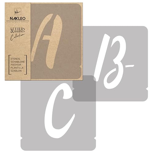 NAKLEO Alphabet Pochoirs pour Peinture 42 Pcs, 10cm Lettres & Chiffres Handwriting Capital, Modèle en Plastique, Réutilisable, DIY Bricolage Artisanat...