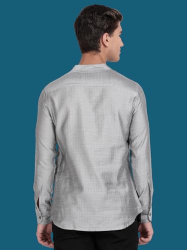 Image of KRYPTIC Men's Full Sleeve Regular Fit Short Kurta in Premium Pure Cotton with Patch Pocket and Mandarin Collar - Perfect Blend of Style and Comfort