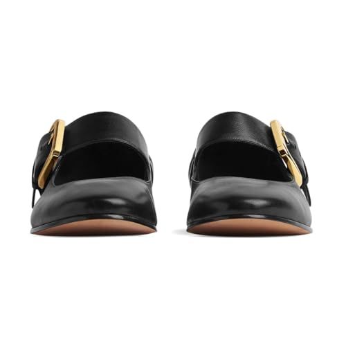 XYD Women Closed Round Toe Flat Buckle Strap Mary Jane Braided Low Heel Comfortable Daily Work Dress Shoes3