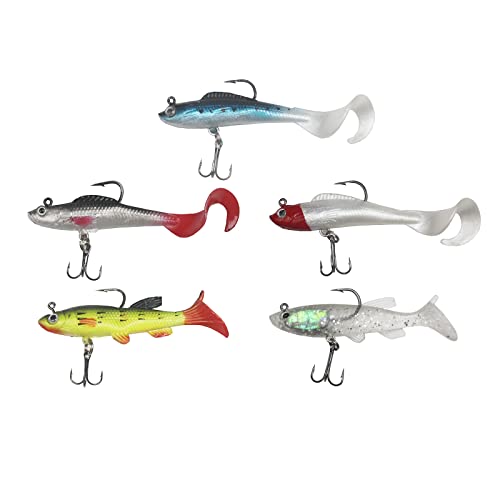 Pangmao Lot de 5 hameçons artificiels pour appâts de pêche souples avec yeux 3D Cover
