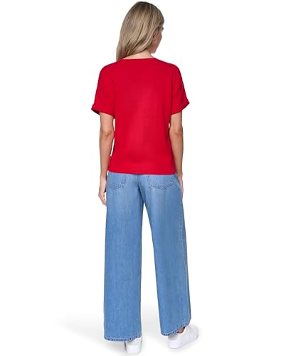 Image of Nautica Women's Crew Neck Solid Short Sleeve Sweater
