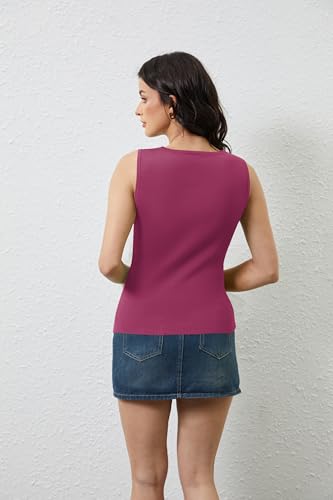Image of OLAPTA Women Asymmetrical Button Down Side Split Sleeveless Tank Tops Boat Neck Slim Fit Summer Casual Side Button Knit Vest