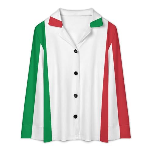 Pyjama femme 2 pièces avec motif drapeau italien ensemble chemise pantalon grande taille doux - 4