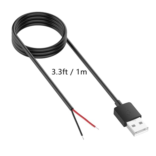 Image of 6Pcs 3.3Ft 22AWG USB 2.0 Male 2Pin Pigtail Cable, 3A 3V 5V 9V 12v 24v USB Type A 2 Core Bare Wire Open End Extension Cable with 6Pcs Quick Wire Cable Connector for DIY Repair Cable
