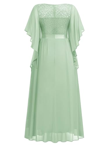 Image of Miusol Women's Plus Size Sequin Lace with Ruffle Cape Cloak Sleeves Elegant Evening Gown Wedding Guest Maxi Dress