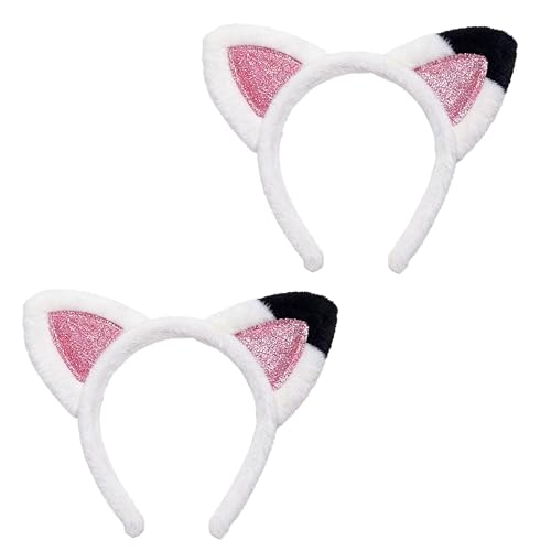 2 Stücke Haarreif Katzenohren Cute Katze Haarbänder Katzenohren-Haarreif Haarband mit Ohren Kopfschmuck Stirnband Glitzer Haarschmuck für Erwachsene DameKarneval Mottoparty Maskerade Cosplay