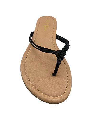 PARTY Comfortable Women Flip Flops Casual Basic Fashion Thong Sandal, SAMMY-1-BLACK-7.5