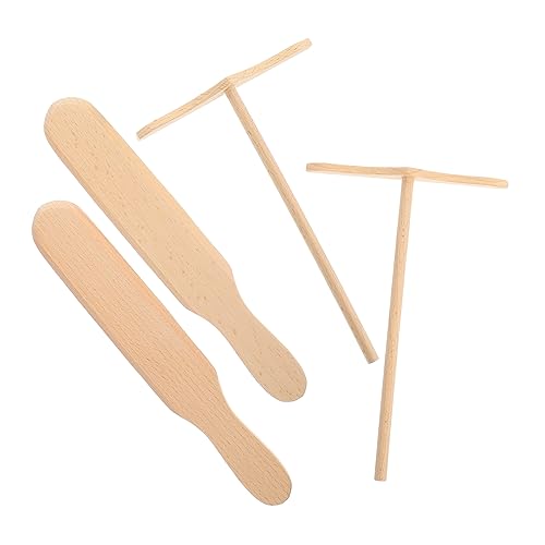 KICHOUSE 4Pcs Wooden Pancake Spreading Tools Omelette Rakes for Cooking Crepe Utensils Comfortable Kitchen Use Natural Spatula Kit