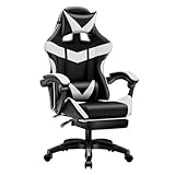 Poltrona Gamer Ergonomica com Apoio para os Pés, Base Giratória e Estofado Profissional, Ideal para Escritório e Jogos (preto e branco)
