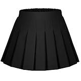 Auranso Girls Pleated Skirt Kids Tennis Elastic Waist Uniform Plaid Skirt Black 6-7Y