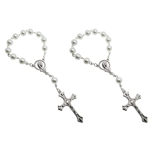 BOBIJOO JEWELRY - Lot x 2 Petits Minis Chapelets Baptême Enfant Bébé Perle Nacre Croix Communion