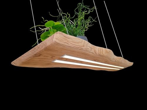 FRIESENLICHT ARIA Hängelampe mit Baumkante Pendelleuchte aus Holz Holzlampe Eiche Massiv 120cm Hängeleuchte Unikat Hängelampe (120cm/ 2 LED-Leisten unten, 1 LED-Leiste oben)