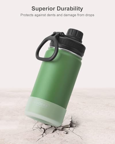 Image of koodee 12 oz Water Bottle Stainless Steel Vacuum Insulated Wide Mouth Water Flask with Leakproof Spout Lid, Reusable Metal Water Bottle for Boys BPA Free(Grass Green)