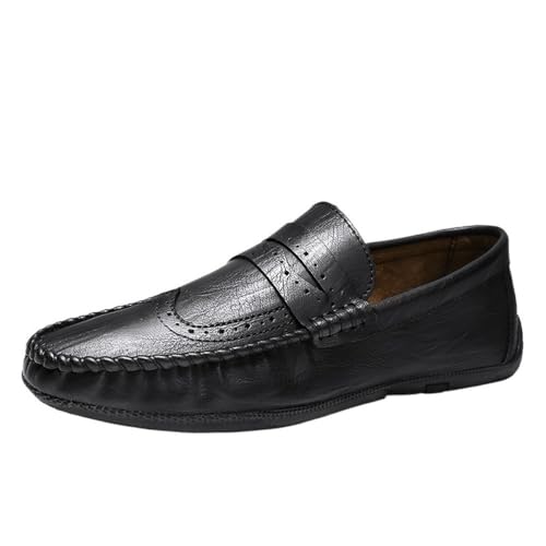 Mens PU Leather Loafers Slip On Round Toe Lightweight Comfortable Classic Fashion Casual Dress Shoes
